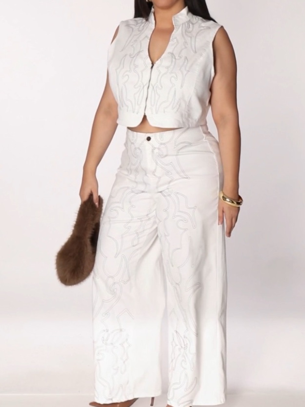 Denim Western Embroidery Two-Piece Set